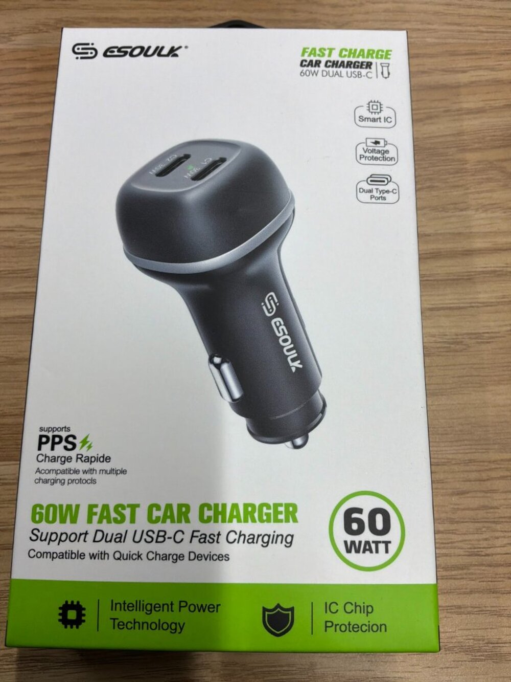 ESoulk 60W Fast Car Charger Dual USB-C PD/PPS | High Speed Charging | New